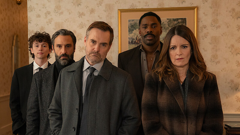 Cole Tristan Murphy as Kyler, Marco Calvani as Claude, Will Forte as Jack, Colman Domingo as Danny, and Tina Fey as Kate in 'The Four Seasons'