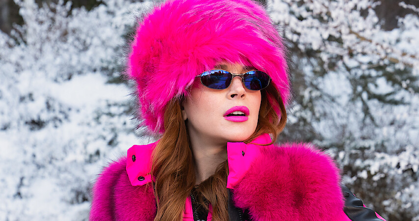 Lindsay Lohen in pink ski clothes