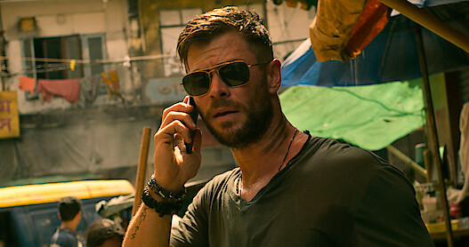 Chris Hemsworth as Tyler Rake in Extraction.