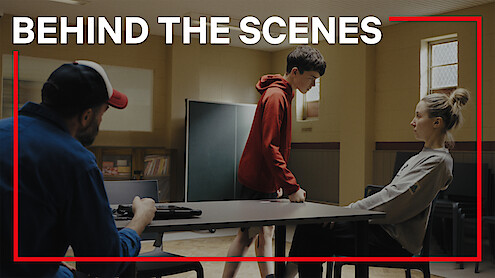 Owen Cooper, Erin Doherty on the set of 'Adolescence'