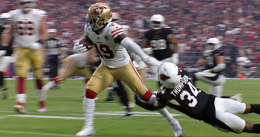 Deebo Samuel shakes off a tackle in 'Receiver' Season 1.