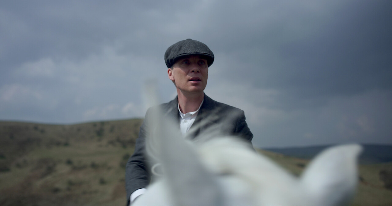 Tommy Shelby rides away on a white horse