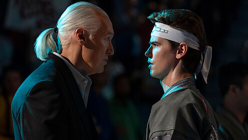 Thomas Ian Griffith as Terry Silver and Patrick Luwis as Axel in 'Cobra Kai' Season 6.