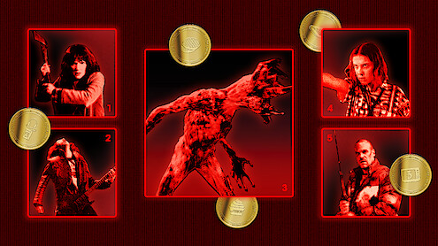 Photo Collage of Strangers Things characters and arcade tokens