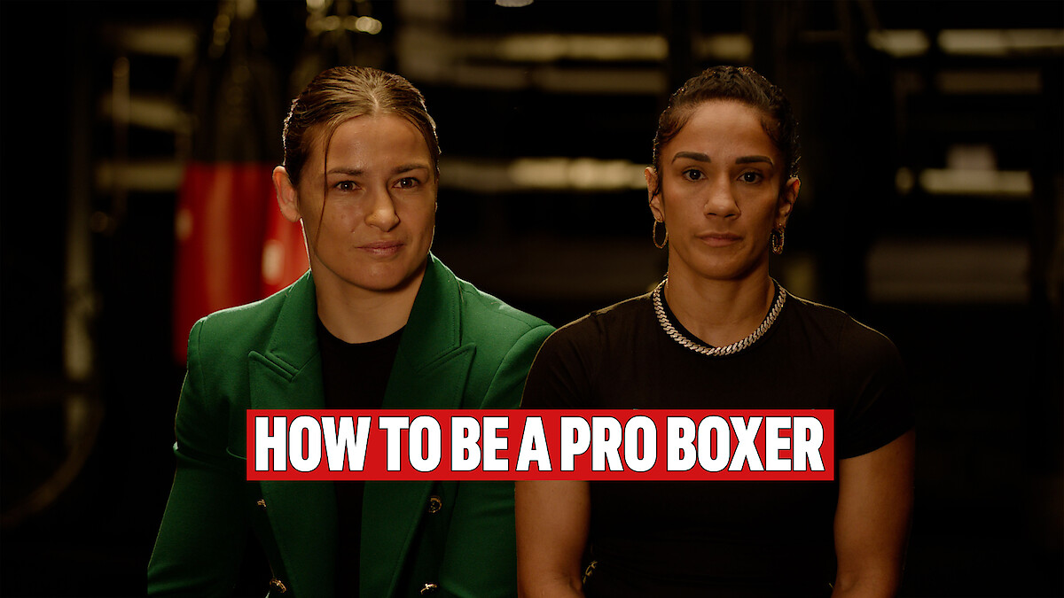 Katie Taylor and Amanda Serrano in front of a boxing gym background.
