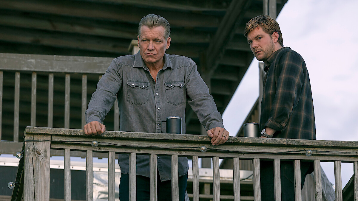 Holt McCallany as Harlan Buckley and Jake Weary as Cane Buckley in 'The Waterfront.'