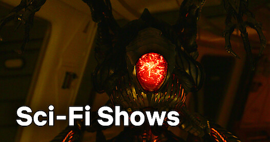 Still of an alien with 'Sci-Fi shows' text over the image.