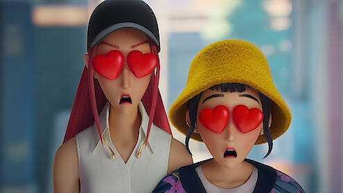 Mira and Zoey with heart eyes in 'KPop Demon Hunters'