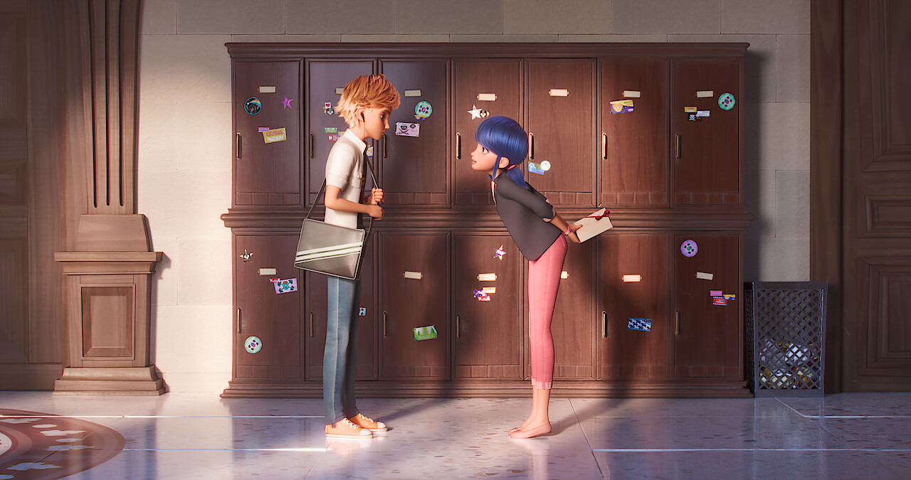 Adrien and Marinette in a scene from 'Miraculous: Ladybug & Cat Noir, The Movie'