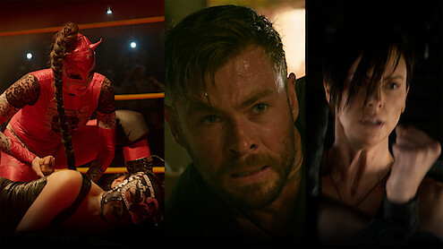 Three stills - Against the Ropes, Extraction and The Old Guard