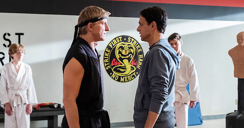 Daniel and Johnny face off in the karate studio