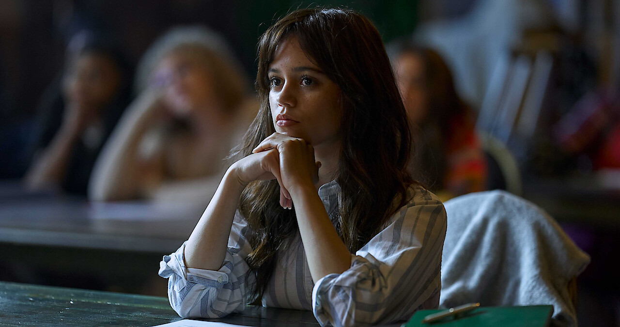 Jenna Ortega as Cairo Sweet looks into the distance in 'Miller’s Girl.'