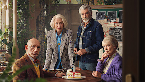Ben Kingsley, Helen Mirren, Pierce Brosnan and Celia Imrie in 'The Thursday Murder Club'