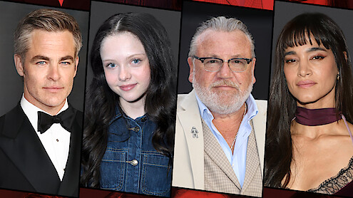 Headshots of Chris Pine, Iona Bell, Ray Winstone, and Sofia Boutella.