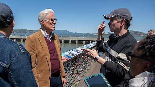 Ted Danson as Charles and Mike Schur work together behind the scenes in Season 1 of 'A Man on the Inside'