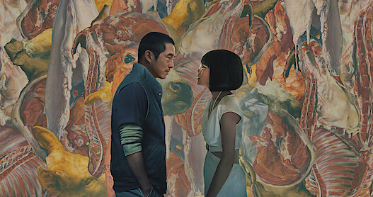 Steven Yeun as Danny and Ali Wong as Amy in BEEF Season 1.