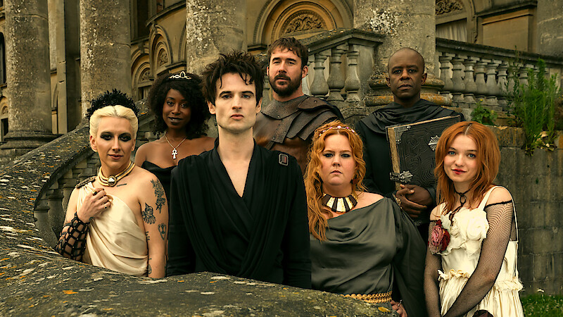 Mason Alexander Park as Desire, Kirby Howell-Baptiste as Death, Tom Sturridge as Dream, Barry Sloane as Destruction, Donna Preston as Despair, Adrian Lester as Destiny, and Esmé Creed-Miles as Delirium in Season 2 of 'The Sandman'