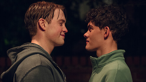 (L-R) Kit Connor as Nick Nelson and Joe Locke as Charlie Spring look into each other’s eyes in a first look image from ‘Heartstopper’ Season 3.