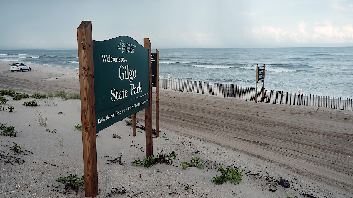 Gilgo State Park sign on the beach