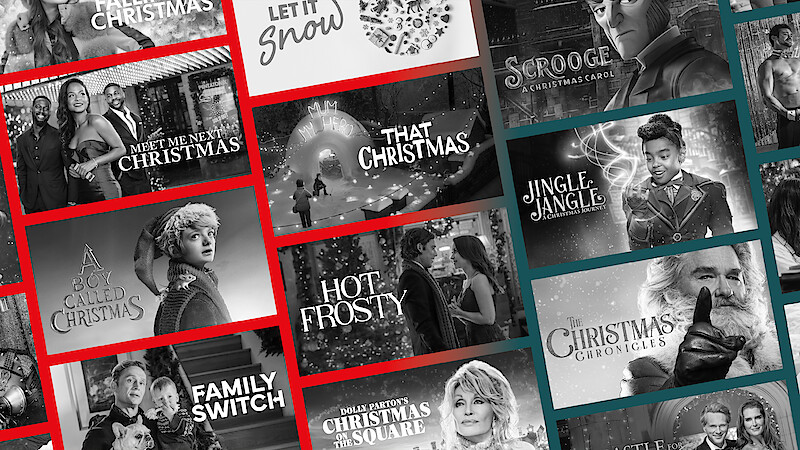 A grid of images showing Netflix Christmas movies. 