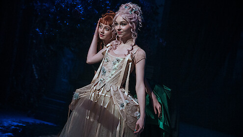 Evie Templeton as Agnes and Emma Myers as Enid in 'Wednesday' Season 2.