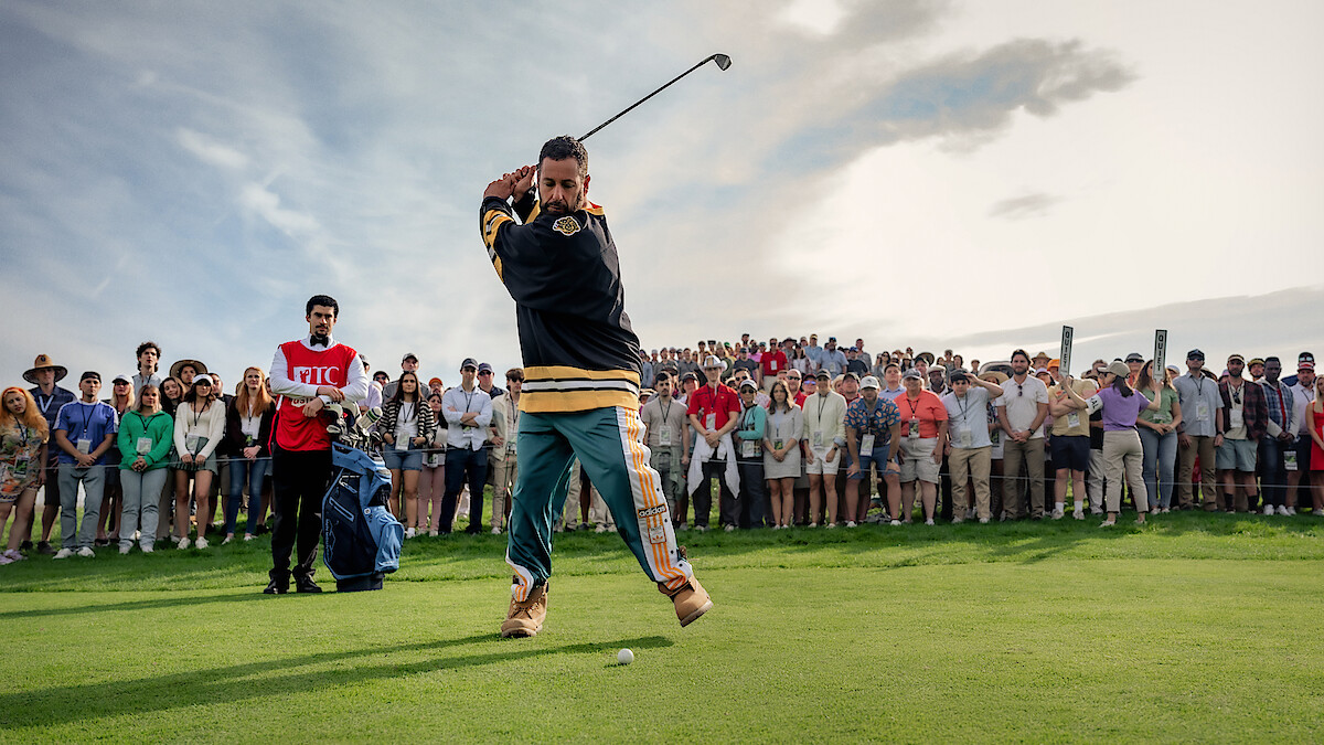 Benito Antonio Martínez Ocasio as Busboy and Adam Sandler as Happy Gilmore in 'Happy Gilmore 2'