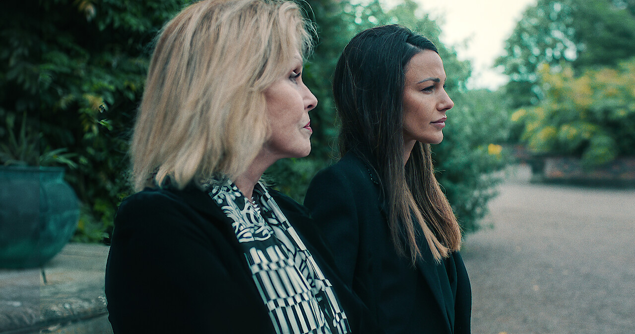 Joanna Lumley as Judith Baker and Michelle Keegan as Maya Stern stand together looking forlorn in  'Fool Me Once'