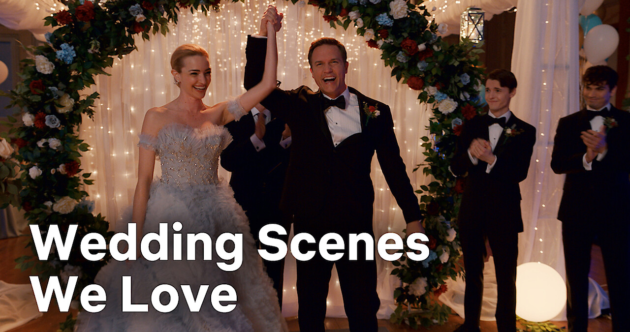 Still of a wedding between Georgia Miller (played by Brianne Howey) and Paul Randolph (played by Scott Porter) from the 'Ginny & Georgia' show. 