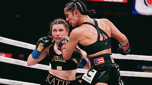 Katie Taylor and Amanda Serrano fight during LIVE On Netflix: Jake Paul vs. Mike Tyson at AT&T Stadium on November 15, 2024 in Arlington, Texas.