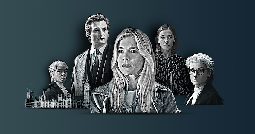 An illustration composite of the characters in Anatomy of a Scandal
