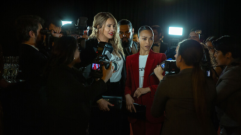 Karla Sofía Gascón as Emilia Pérez and Zoe Saldaña as Rita Moro Castro in 'Emilia Pérez.'