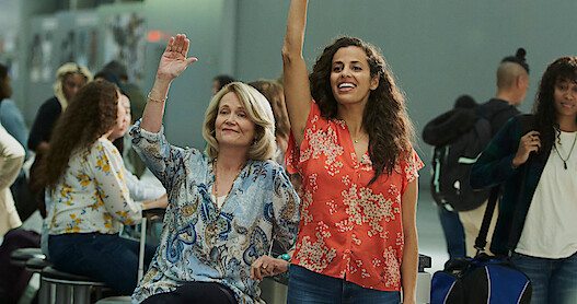 Geraldine Leer as Karen Stone and Athena Karkani as Grace Stone in Manifest Season 4.