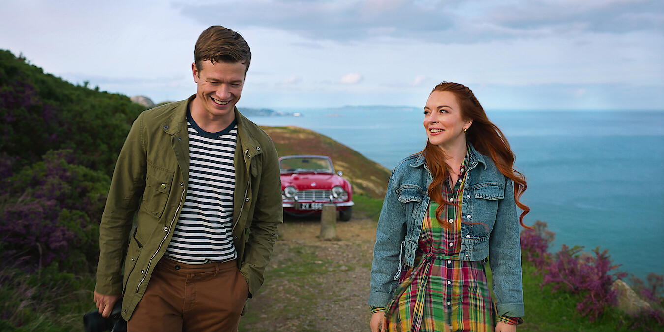 Ed Speleers as James Thomas and Lindsay Lohan as Maddie Kelly in 'Irish Wish.'