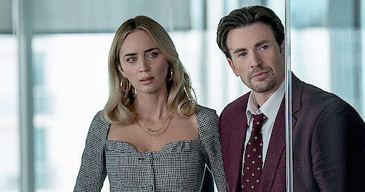 Emily Blunt and Chris Evans in ‘Pain Hustlers’