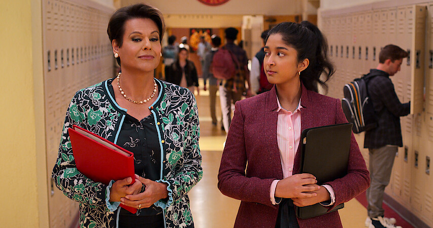 Alexandra Billings as Jennifer Warner and Maitreyi Ramakrishnan as Devi Vishwakumar