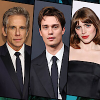 Three people in formal attire, two men in suits and a woman in a black dress, stand against neutral and studio-style backgrounds in a collage separated by diagonal lines.