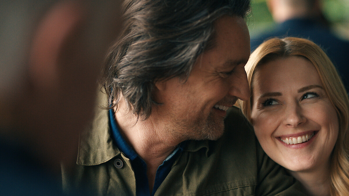 Alexandra Breckenridge as Mel Monroe and Martin Henderson as Jack Sheridan smile together in Season 6 of 'Virgin River'