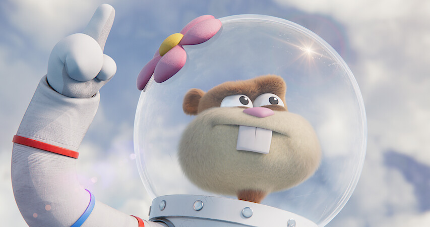 Sandy Cheeks points to the sky in a still from Saving Bikini Bottom: The Sandy Cheeks Movie