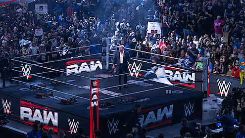 Triple H in the ring to start the show during Monday Night RAW at Intuit Dome on January 6, 2025 in Inglewood, California