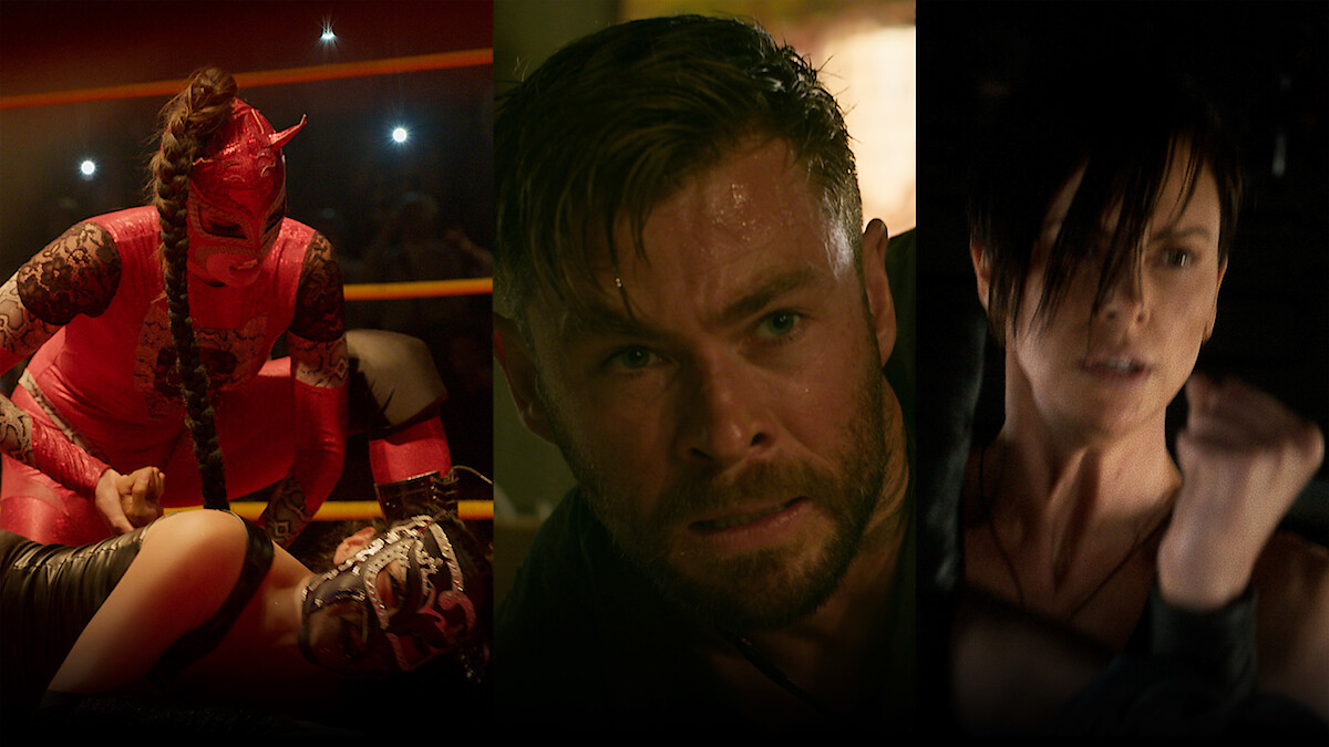 Three stills - Against the Ropes, Extraction and The Old Guard
