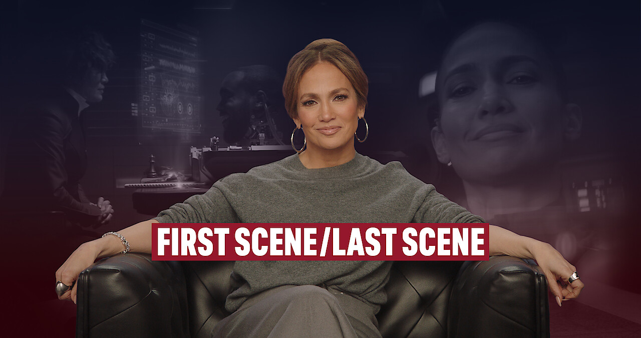 Still of Jennifer Lopez juxtaposed against stills from the 'Atlas' film